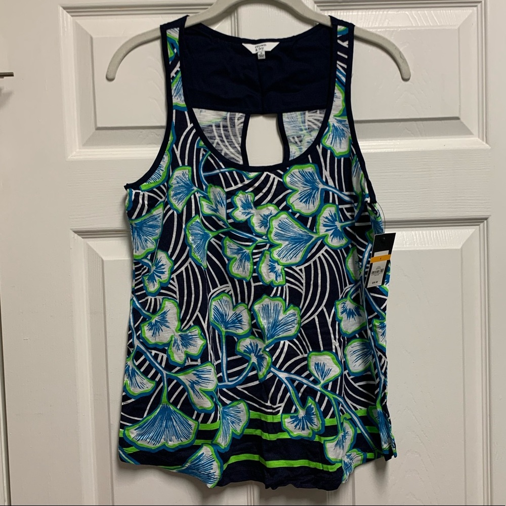 NWT Navy and Lime Floral Pattern Tank Top Size S